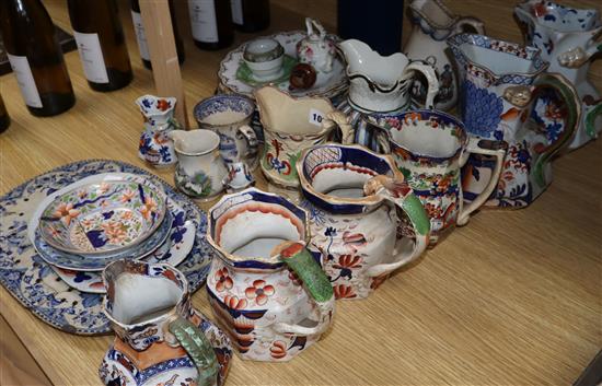 A group of 19th century ironstone china, blue and white pottery, etc. Tallest jug 19cm